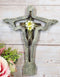 Jesus Christ The Redeemer With White Flower Faux Wooden Layered Wall Cross