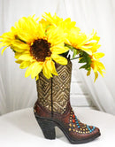 Rustic Western Colorful Aztec Mosaic Patterns Cowgirl Boot Vase Holder Figurine