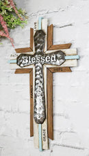 Rustic Western Faux Wood Blessed Faith Love Hope Family Grace Layered Wall Cross