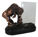 Charging Native American Bison Buffalo 6"X4" Picture Frame Bronzed Figurine