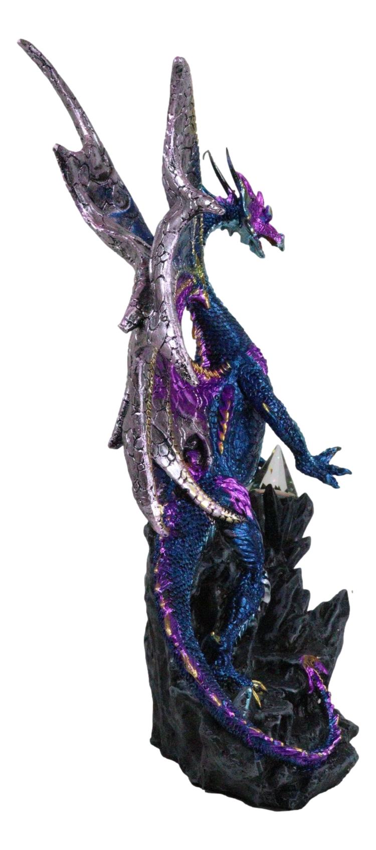 Dream Weaver Night Blue Purple Dragon On Rock Steppes With Glass Pyramid Statue