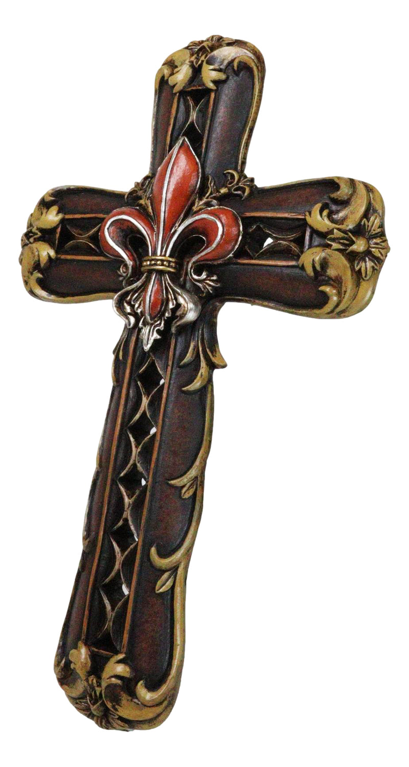 Royal Florentian Rococo Fleur De Lis Classic Faux Wooden Rustic Wall Cross