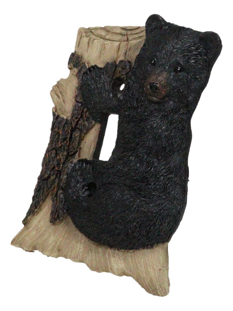 Set of 2 Rustic Black Bear Cub Climbing On Tree Wall Single Toggle Switch Plates