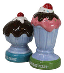 Dessert Ice Cream Fudge Sundae With Cherries Ceramic Salt and Pepper Shaker Set