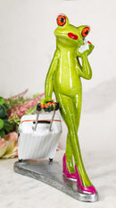 Airport Sky Traveler Lady Frog Wearing Red Heels And Pulling A Suitcase Figurine