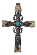 Western Fleur De Lis Floral Tooled Silver Scroll Filigree Turquoise Wall Cross