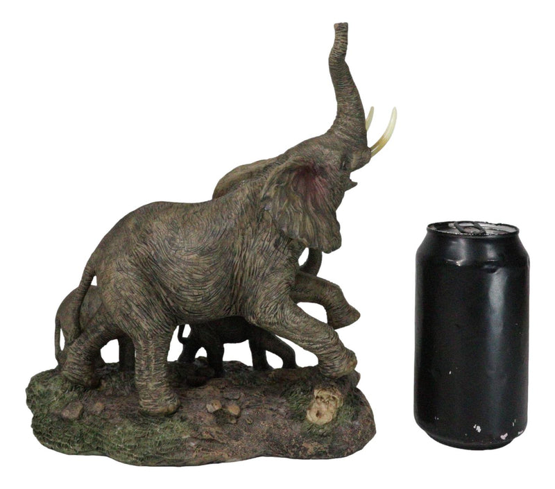 Triumphant Entry Safari Elephants Father And 2 Calves On Forest Floor Figurine