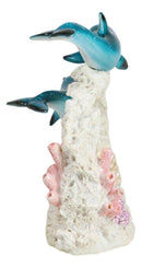 Blue Dolphins Family Swimming Over Acrylic Art Coral Reef LED Light Figurine