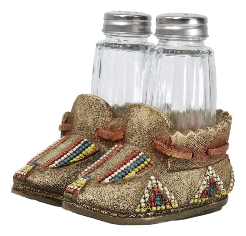 Rustic Tribal Native Indian Moccasin Shoe Shaped Salt And Pepper Shakers Holder