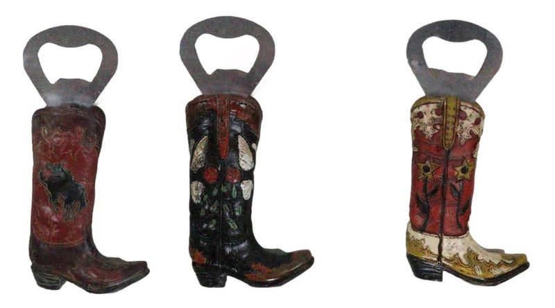 Pack Of 3 Western Rustic Faux Leather Cowboy Boots Hand Beer Bottle Openers