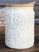 Set of 2 Ceramic White Floral Air Tight Canister Storage Jars Bamboo Lid 20oz