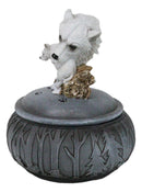 Albino Snow White Wolf Carrying Cub In Mouth Round Decorative Jewelry Box