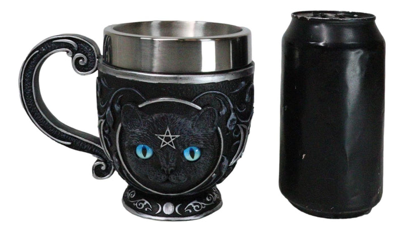 Wicca Witchcraft Pentagram Black Feline Cat With Triple Moon Tea Cup Mug