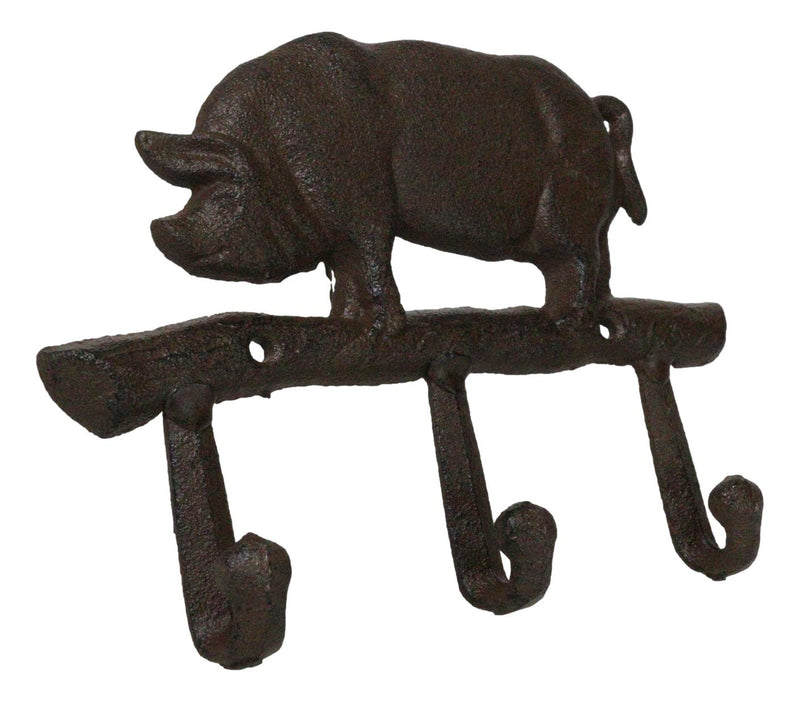 Cast Iron Rustic Farmhouse Hog Boar Pig 3 Peg Wall Hooks Organizer Hanger Plaque