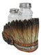 Southwest Native Indian Chief Headdress Roach Salt And Pepper Shakers And Holder