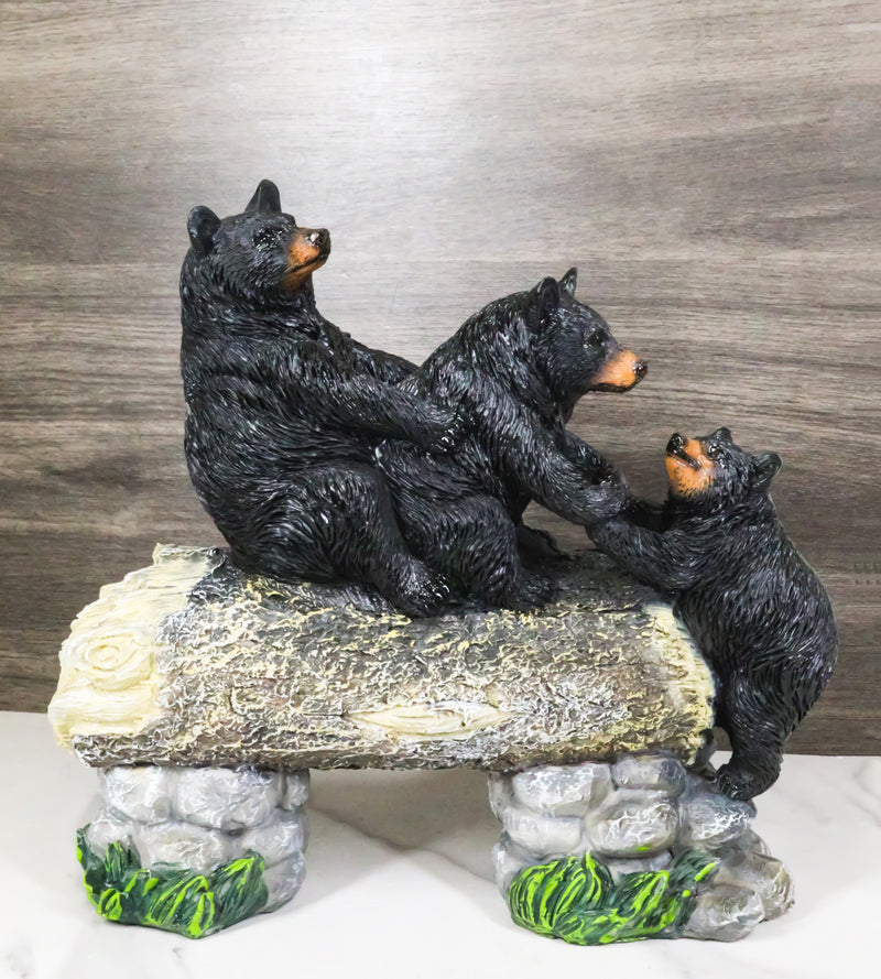 Forest Teamwork Black Bears And Cub Family Crossing Tree Log Bridge Figurine