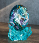 Blue Fossil Dragon Hatchling Sleeping in Faux Crystal Acrylic Glass Egg Figurine