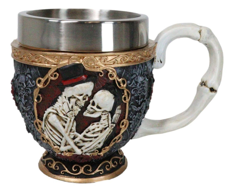 Cameo Skeletons Bridal Couple Love Never Dies Wedding Scrollwork Tea Cup Mug