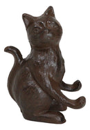 Cast Iron Feline Kitten Cat Business Card Holder Desktop Organizer Figurine