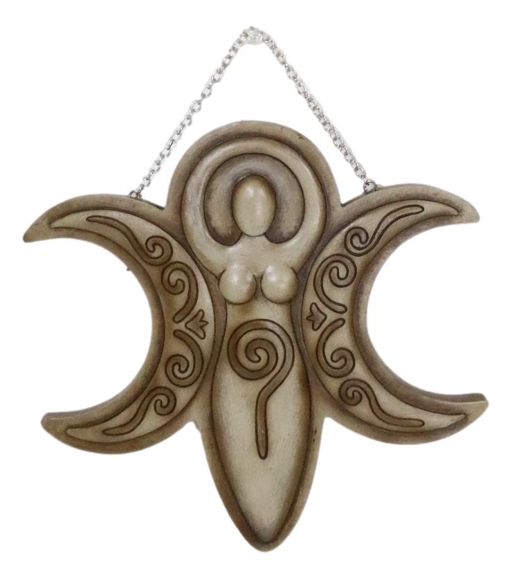 Wiccan Mystical Neopagan Spiral Goddess Lunar Triple Moon Wall Decor Plaque