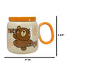 Whimsical Brown Bear Anime 16oz Orange Ceramic Mug Cup With Lid And Glass Straw