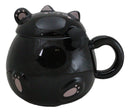 Whimsical Black Chubby Feline Kitty Cat Cup Mug With Lid And Stirring Spoon