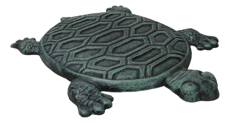 Pack Of 4 Cast Iron Verdigris Marine Sea Turtle Shell Garden Stepping Stones