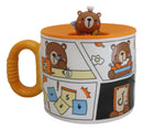 Whimsical Brown Bear Cub With Leave Diary Cartoon Ceramic Mug With Silicone Lid