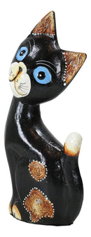 Balinese Wood Handicrafts Adorable Dazed Blue Eyed Feline Cat Figurine 7.25"H