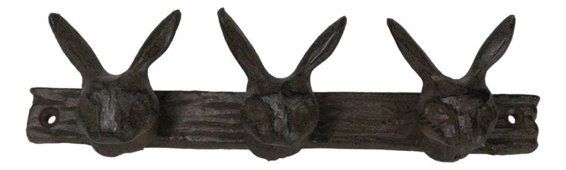 Cast Iron Whimsical 3 Bunny Rabbit Hares Multi Point Wall Coat Hooks Decor