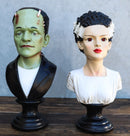 Set Of 2 Victor Frankenstein With Elizabeth Bride Bust Figurines With LED Eyes