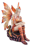 Goddess of Fire Elemental Pixie Fairy in Ember Pyre Dress Sitting Figurine