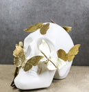 Boudoir Style French Papillon Gold Patina Butterflies On White Skull Figurine