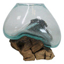 Balinese Handicraft Natural Driftwood With Fitted Hand Blown Decor Glass Bowl