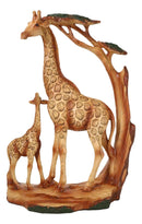 Safari Savannah Giraffe Family In Scenic Forest Faux Wooden Cutout Figurine