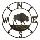 Bison Buffalo with N-S-E-W Compass Cardinal Directions Metal Wall Circle Sign