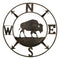 Bison Buffalo with N-S-E-W Compass Cardinal Directions Metal Wall Circle Sign