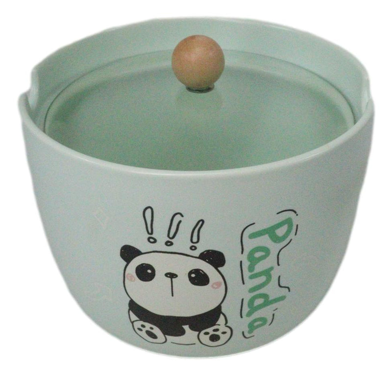 Green Curious Lucky Panda Donburi Ramen Soup Bowl With Chopsticks And Lid