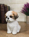 Adorable Lifelike Shih Tzu Puppy Dog Sitting Figurine with Glass Eyes Home Decor