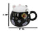 Black Maneki Neko Beckoning Lucky Cat Mug Cup With Kitty Lid And Stirring Spoon