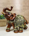 Faux Wood Trunk Up Elephant With Golden Scrollwork And Glass Mirrors Figurine