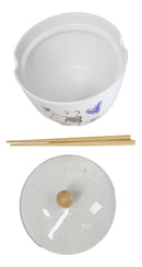 Whimsical Anime Cat With Fish Donburi Ramen Soup Bowl With Chopsticks And Lid