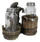 Old Fashioned Water Pump With Horseshoes By Barrels Salt Pepper Shakers Set