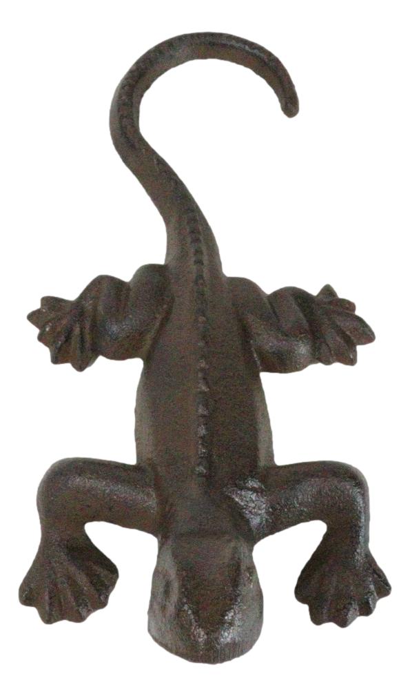 Pack Of 2 Cast Iron Reptile Animal Gecko Lizard Rustic Metal Figurine 7.5"L