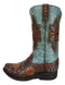 Southwestern Turquoise Tribal Aztec Patterns Faux Leather Cowboy Boot Vase