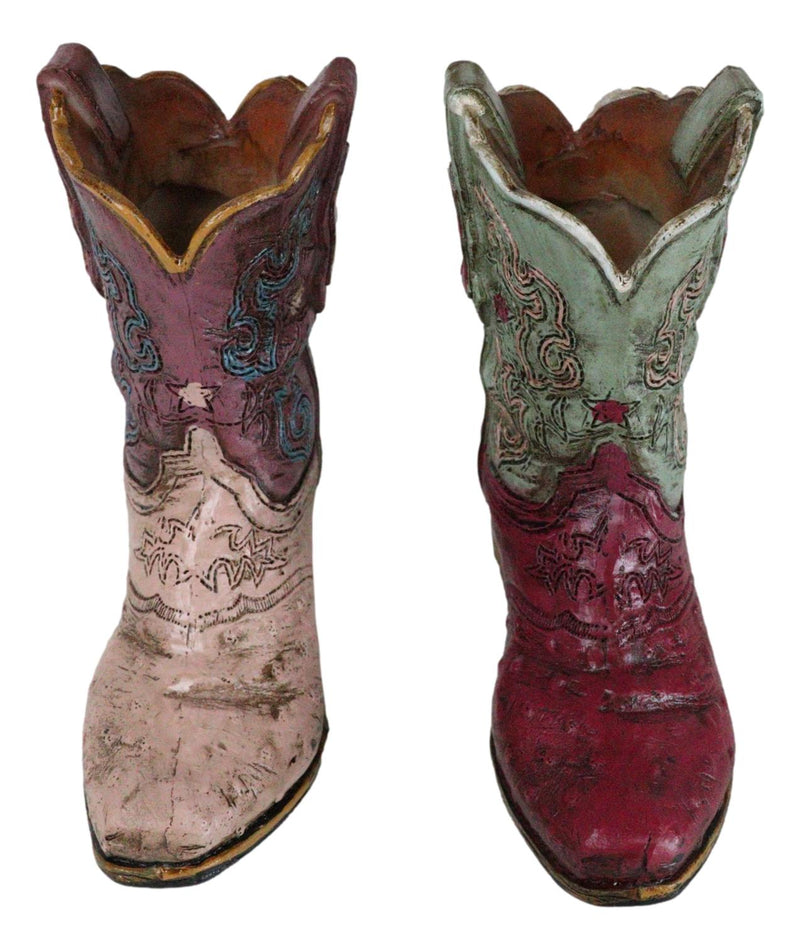 Pack of 4 Western Fancy Cowboy Cowgirl Boots Faux Leather Boots Pen Holders