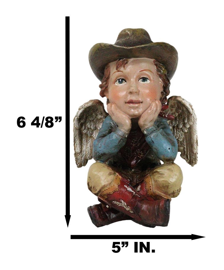 Country Rustic Western Cowboy Angel Wearing Hat And Red Boots Sitting Figurine