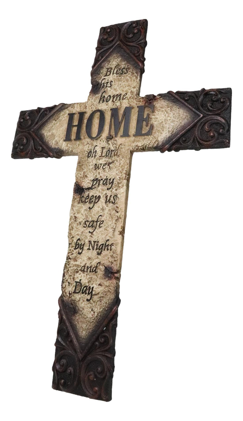 Rustic Tuscany Bless This Home Oh Lord We Pray Tooled Scrollwork Wall Cross