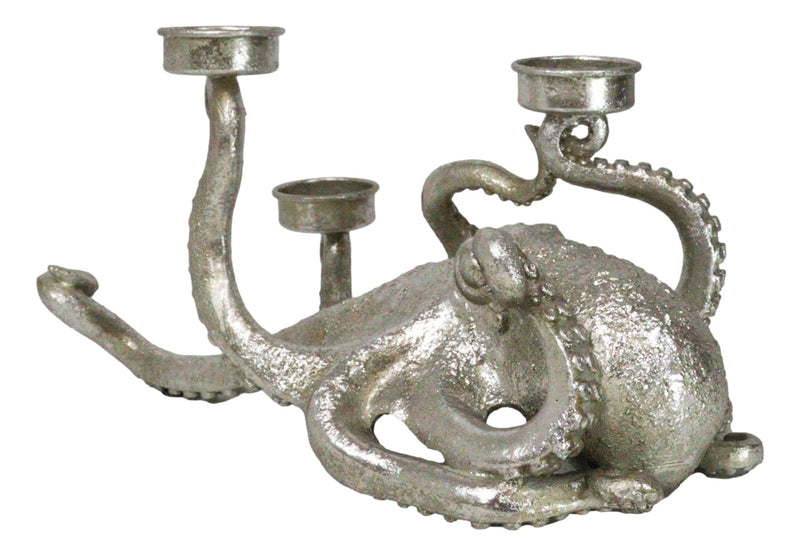 Contemporary Silver Marine Ocean Octopus Tentacles Trio Votive Candle Holder