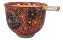 Colorful Spring Flowers Ceramic Donburi Ramen Soup Red Bowl With Chopsticks Set